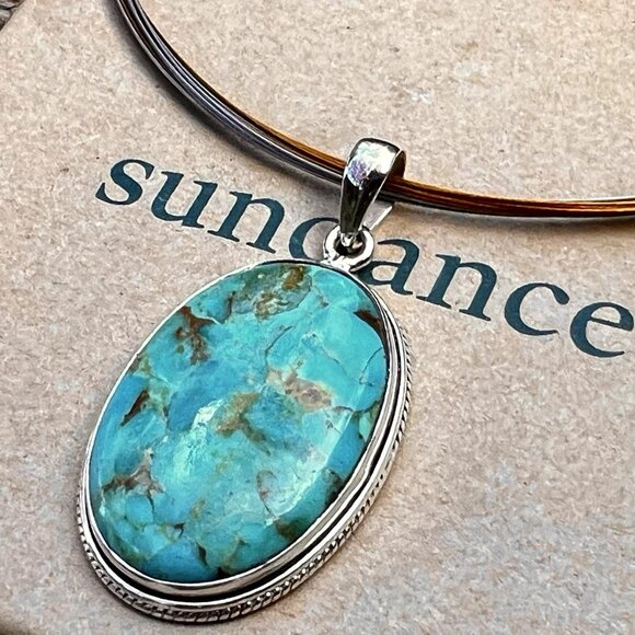 Sundance $208 NEW Kingman Turquoise Sterling Silver Pendant 18" Oval Necklace - Picture 1 of 13